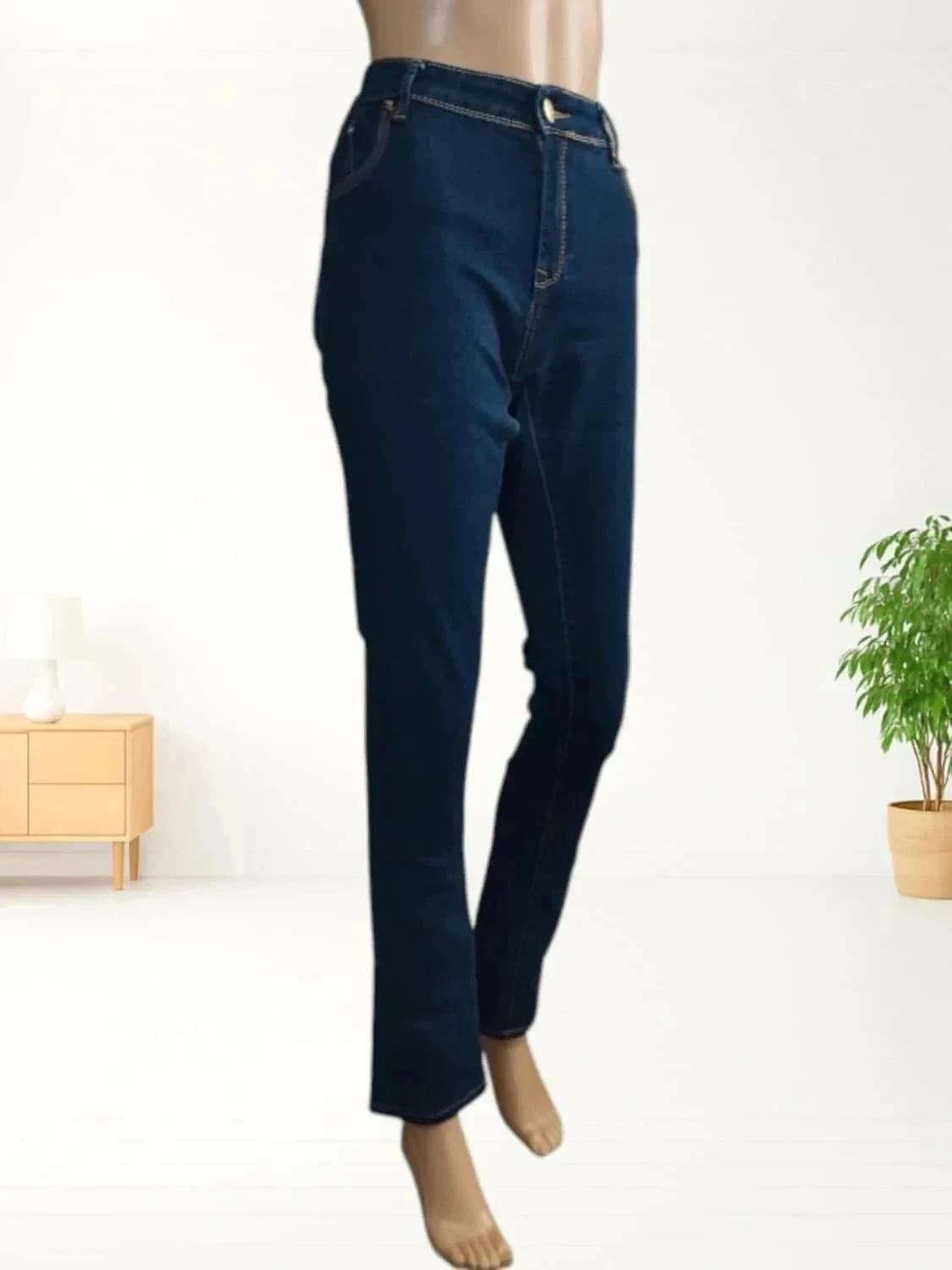 Jean novo Agathe Velmont - corte slim - cintura alta - elástico - azul marinho – photo 7